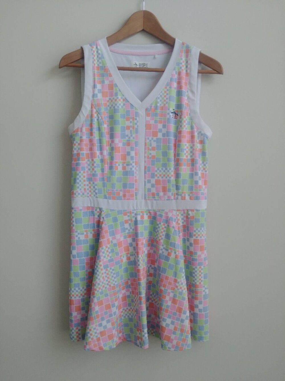 Original Penguin Small gold tennis mini dress athletic stretch pastel pattern